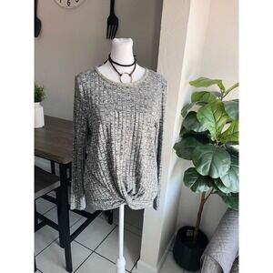 Stitch & Knot Rhinestone Neckline Tie Front Long Sleeve Top Medium